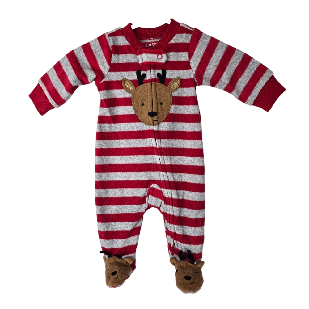 Carter’s Fleece Sleep and Play Footie Pajamas Stripes with Deer Size Newborn